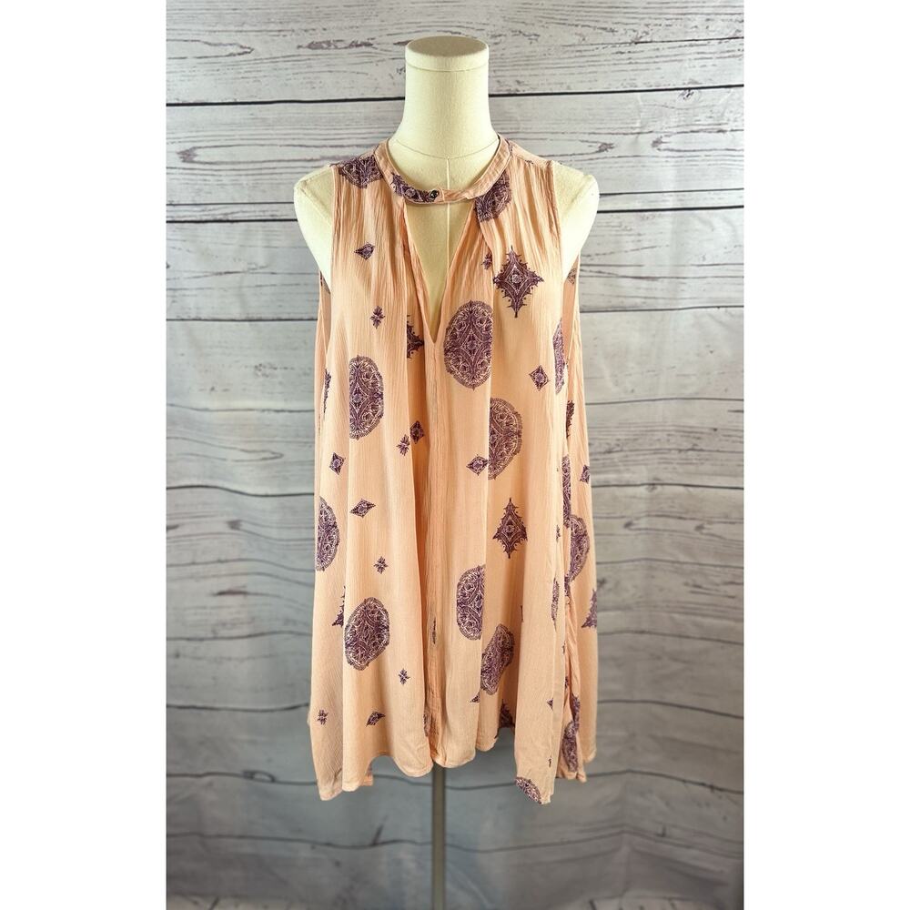 Free People Sleeveless Swing Mini Dress Womens XS Peach Rayon Boho Flowy